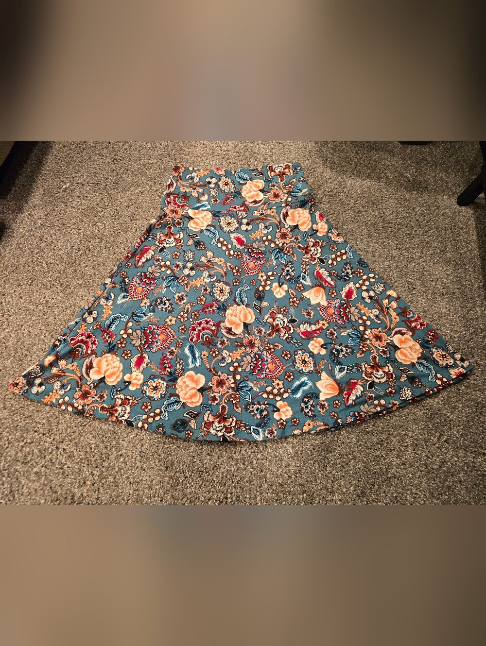 Floral A-Line Skirt in Teal, Peach, Black, Burgandy/red